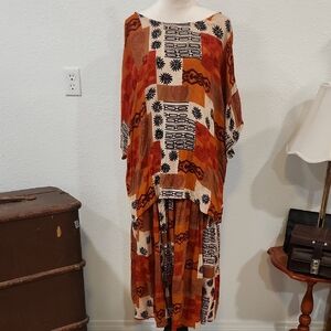 Chandni Bohemian Orange and Brown Maxi Dress